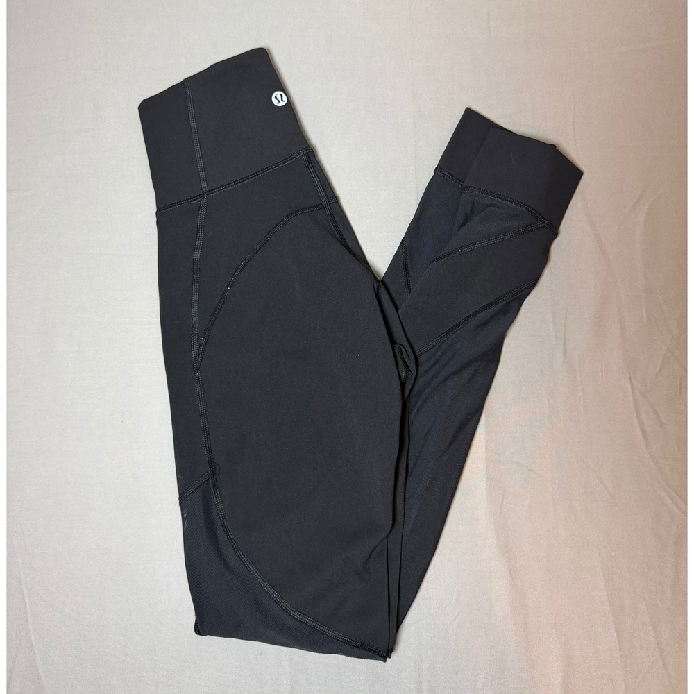 Lululemon Black Mesh Panel Crossover Waist High Rise Leggings Size 2
